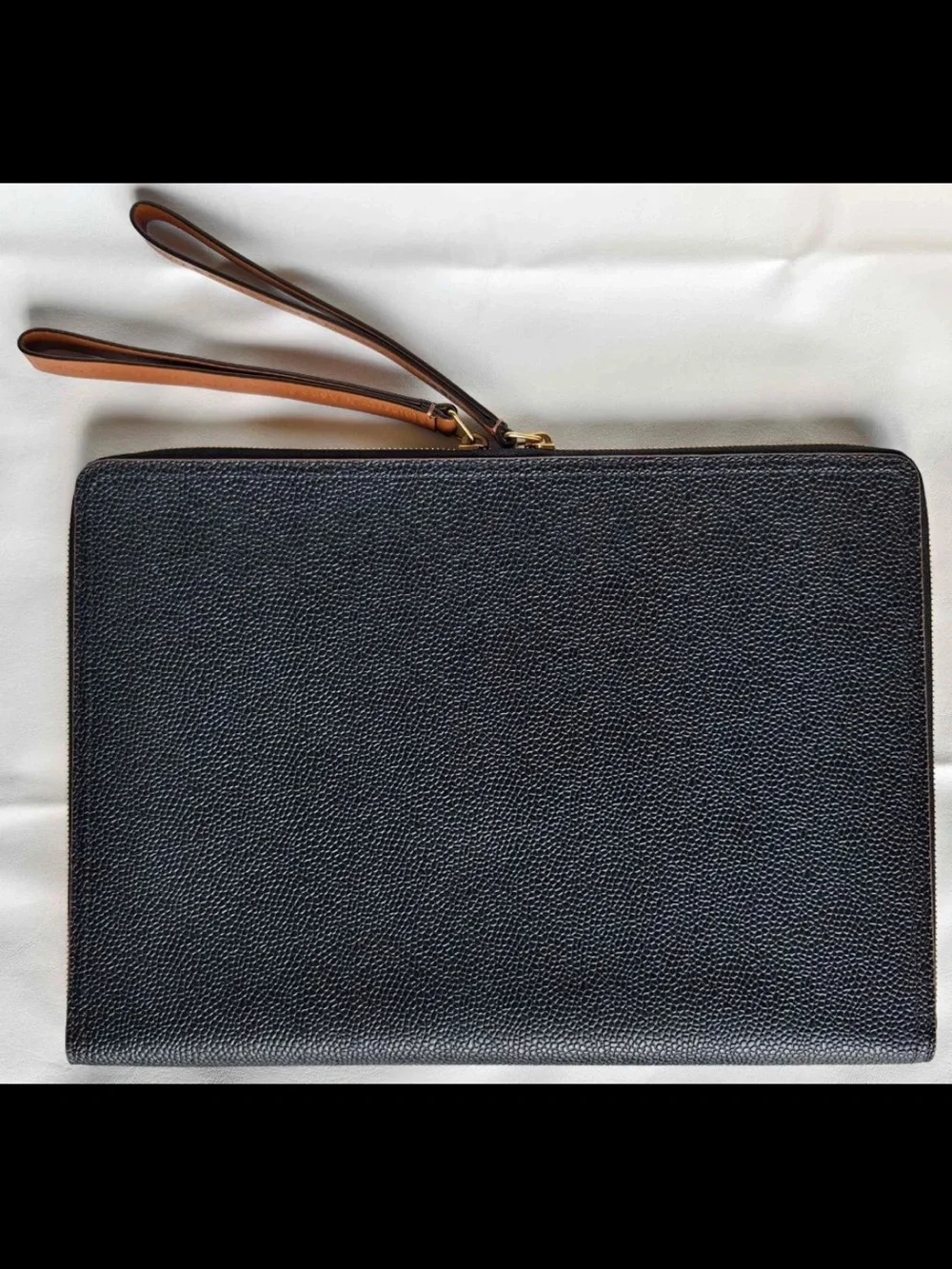 Mulberry Black Pebbled Leather Laptop Folio with Tan Trim